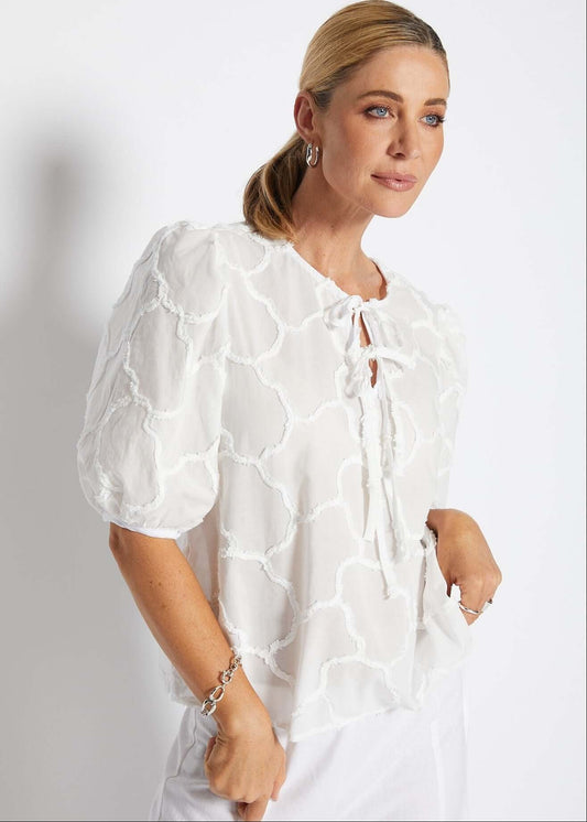 Zoe textured cotton voile blouse with tie detail