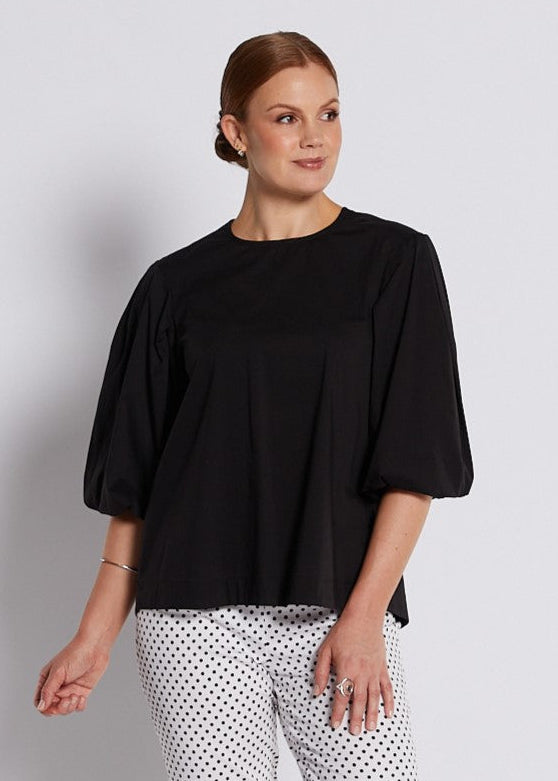 Cotton Puff Sleeve Top in Black