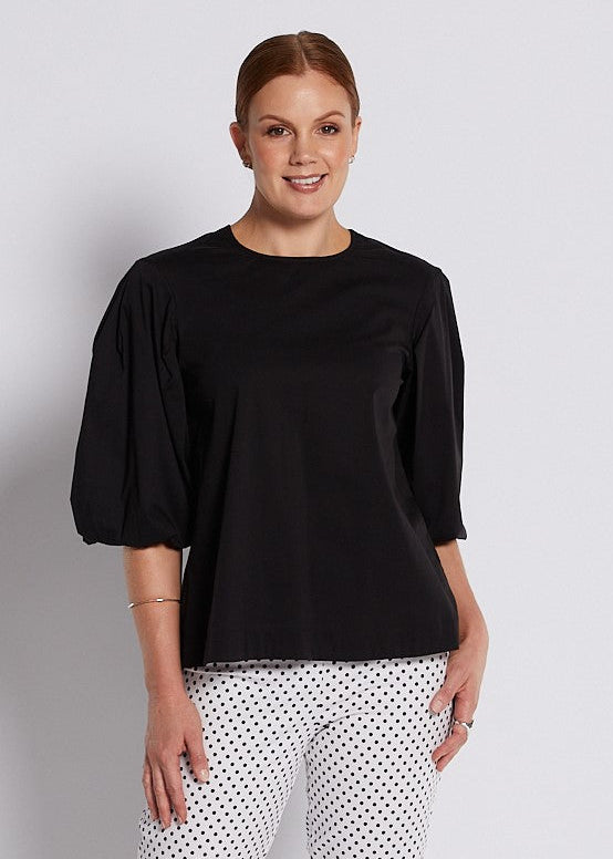 Cotton Puff Sleeve Top in Black