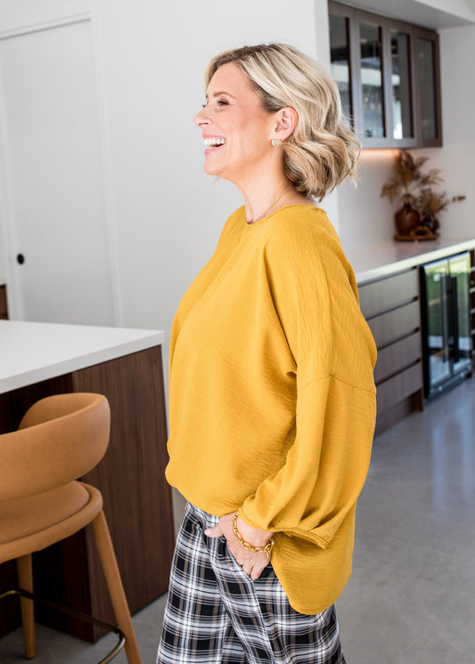 Origin Resort hammered crepe top in Gold