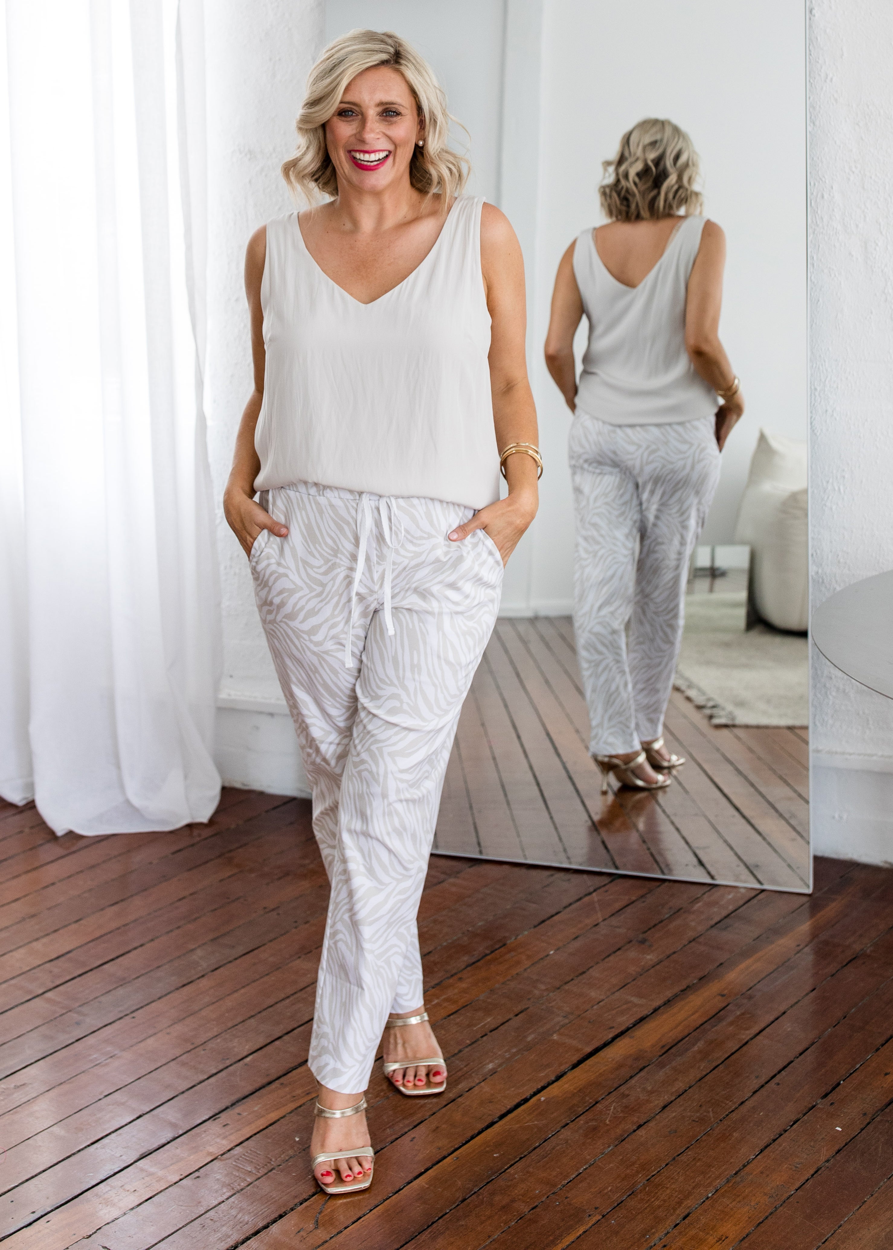 Philosophy Australia Travel printed Bengaline relaxed pant in Zebros, sustainable slow fashion made in Australia
