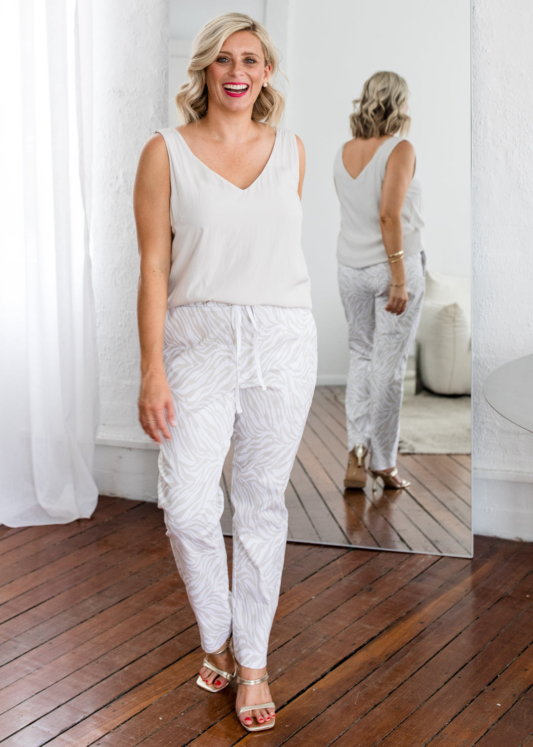 Philosophy Australia Travel printed Bengaline relaxed pant in Zebros, sustainable slow fashion made in Australia