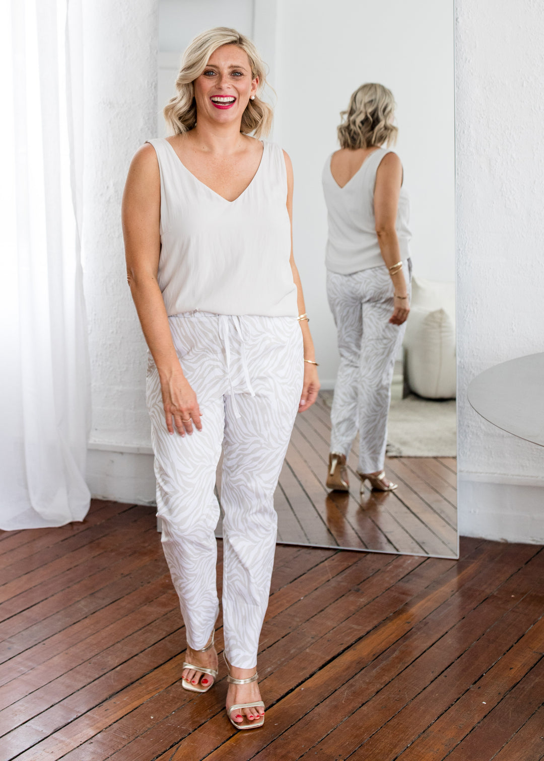 Philosophy Australia Travel printed Bengaline relaxed pant in Zebros, sustainable slow fashion made in Australia