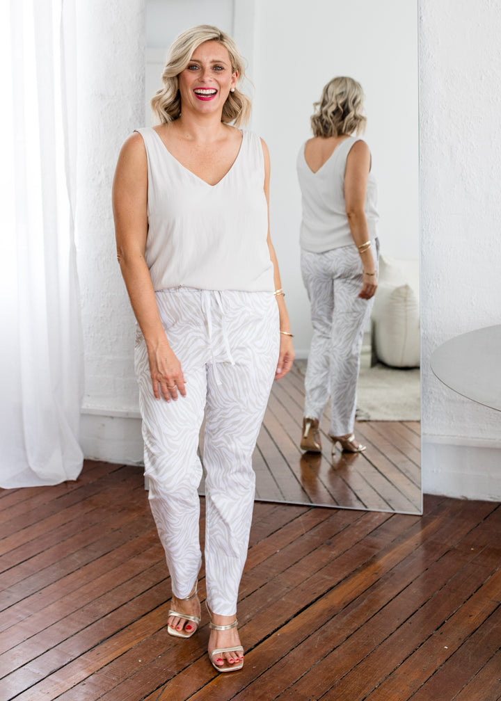 Philosophy Australia Travel printed Bengaline relaxed pant in Zebros, sustainable slow fashion made in Australia