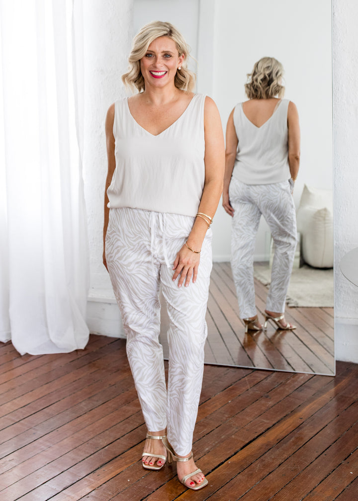 Philosophy Australia Travel printed Bengaline relaxed pant in Zebros, sustainable slow fashion made in Australia