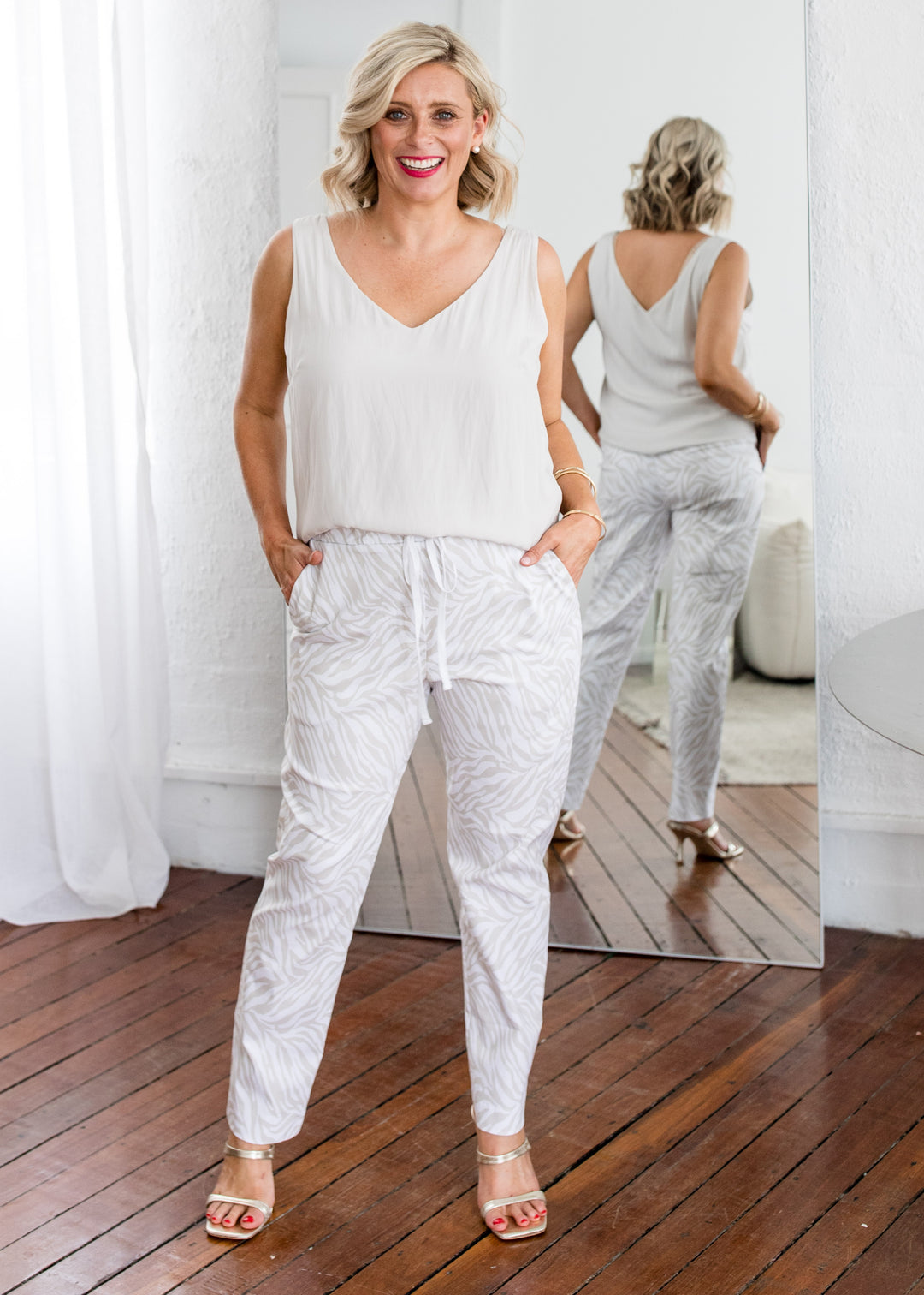 Philosophy Australia Travel printed Bengaline relaxed pant in Zebros, sustainable slow fashion made in Australia