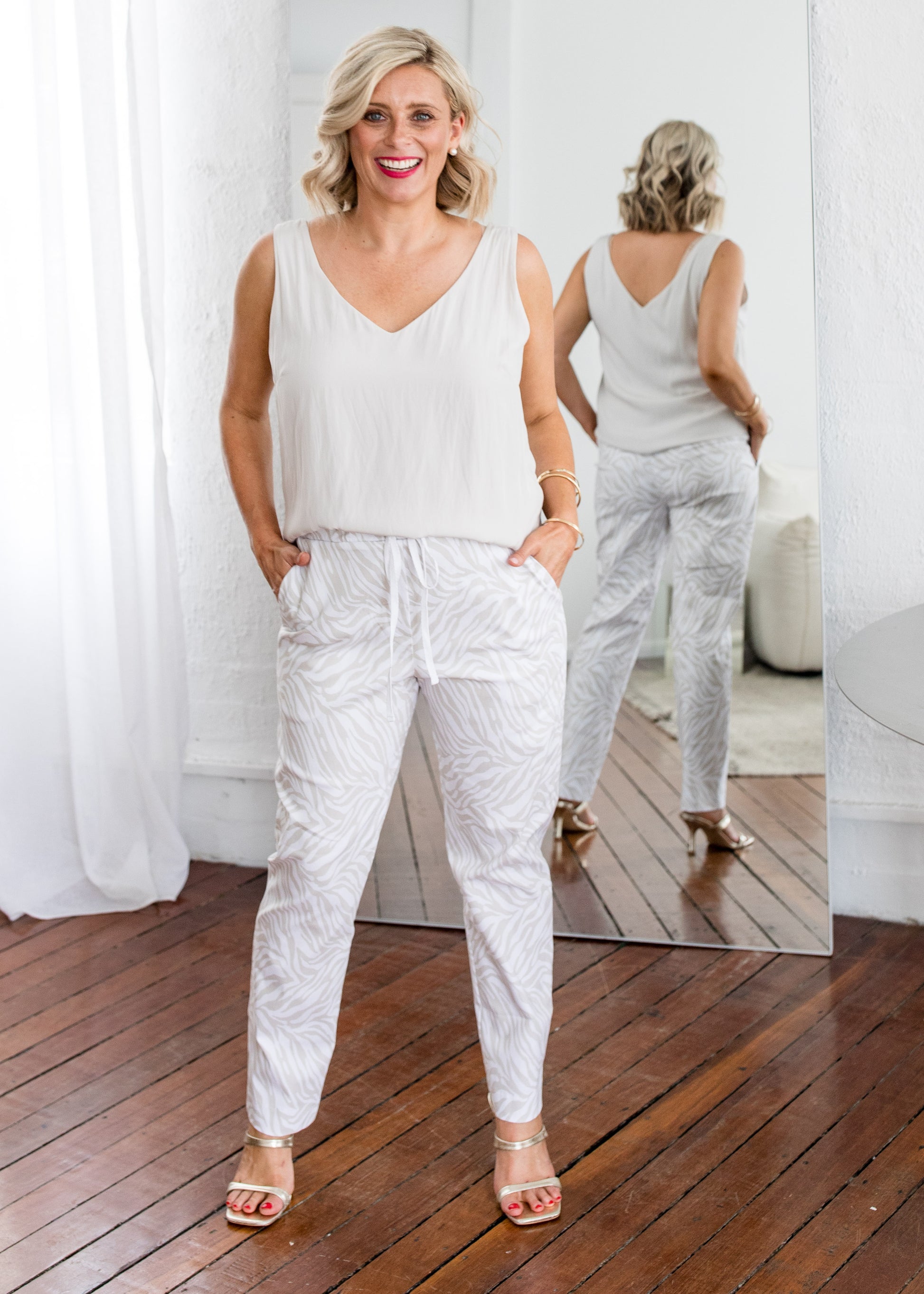 Philosophy Australia Travel printed Bengaline relaxed pant in Zebros, sustainable slow fashion made in Australia
