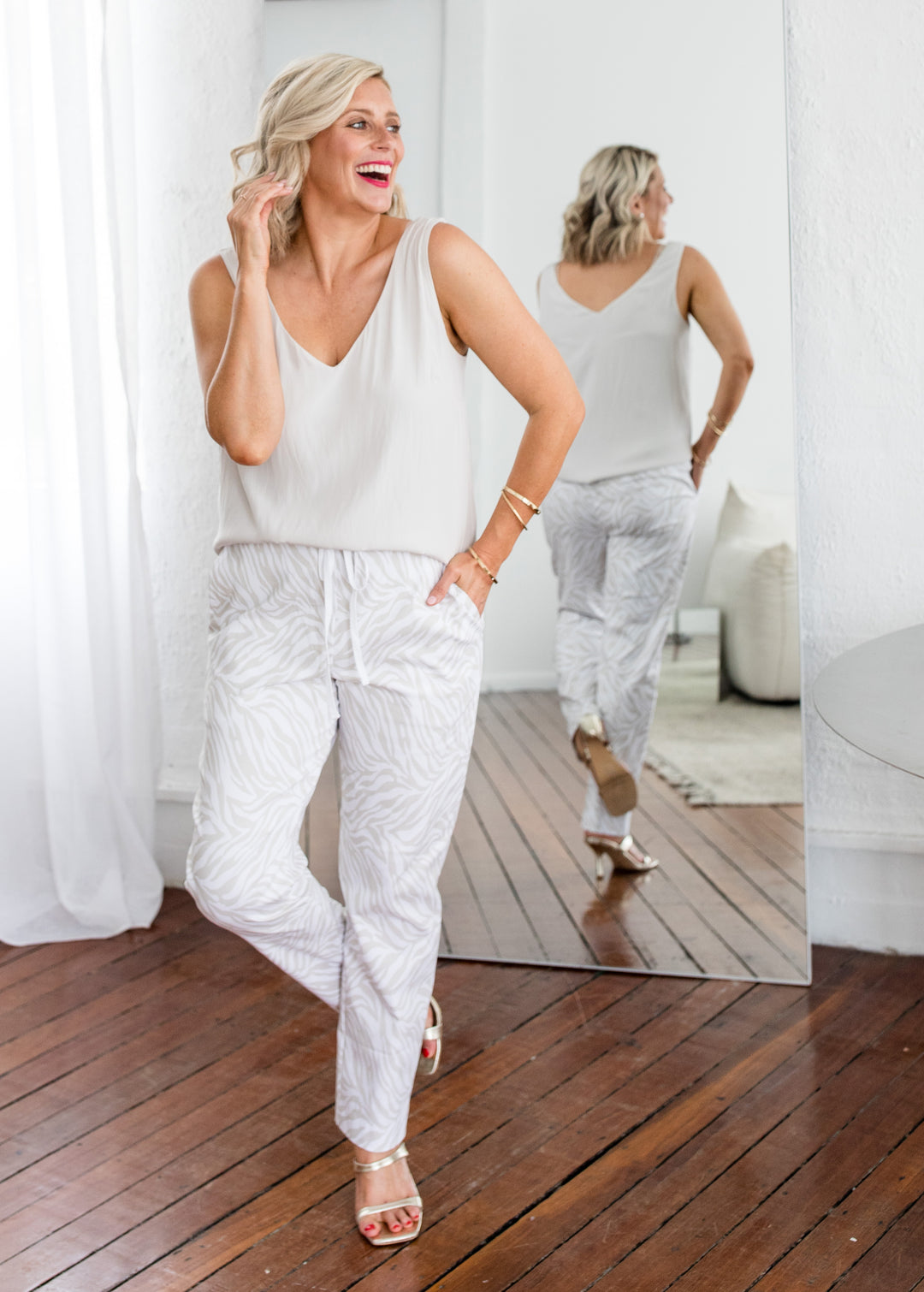 Philosophy Australia Travel printed Bengaline relaxed pant in Zebros, sustainable slow fashion made in Australia