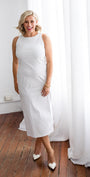 Philosophy Australia Tiffany super stretch Bengaline midi sheath dress in white, made in Australia