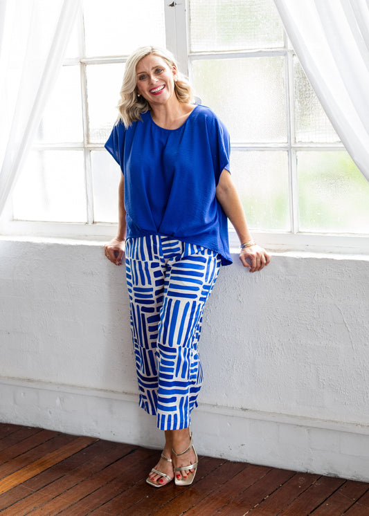 Zion linen crop pant in Gazebo blue