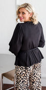 Philosophy Australia Belinda Lustre billow wrap blouse in black, made in Australia