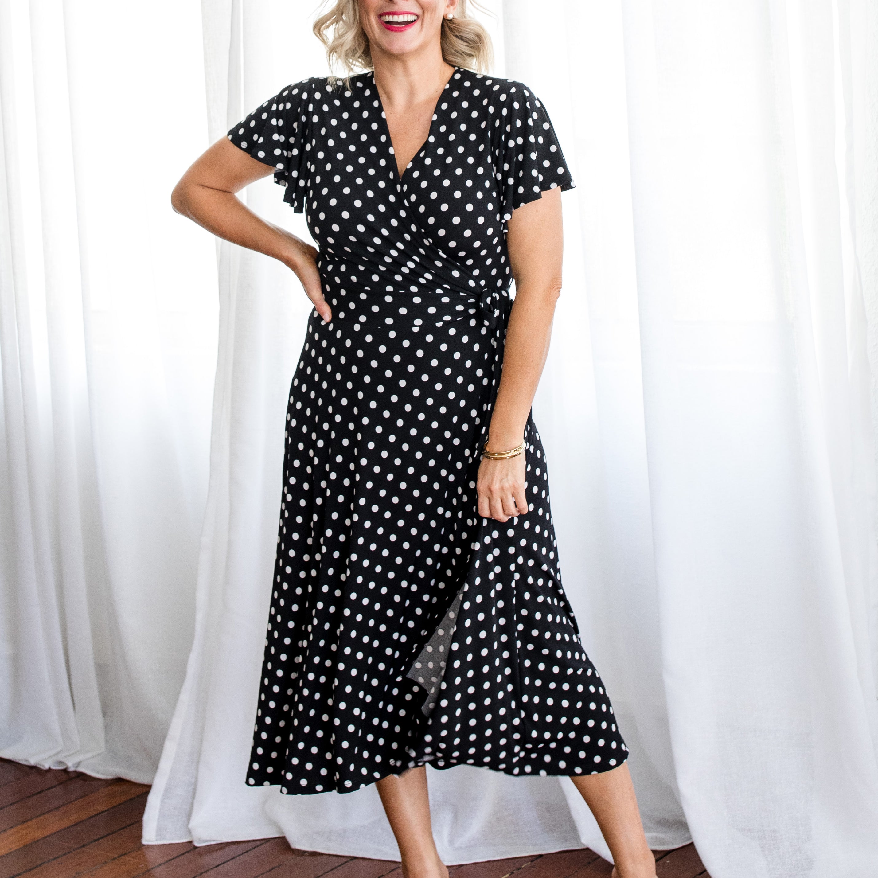 Florida slinky jersey wrap jersey dress in Aria, sustainable slow fashion made in Australia by Philosophy Australia