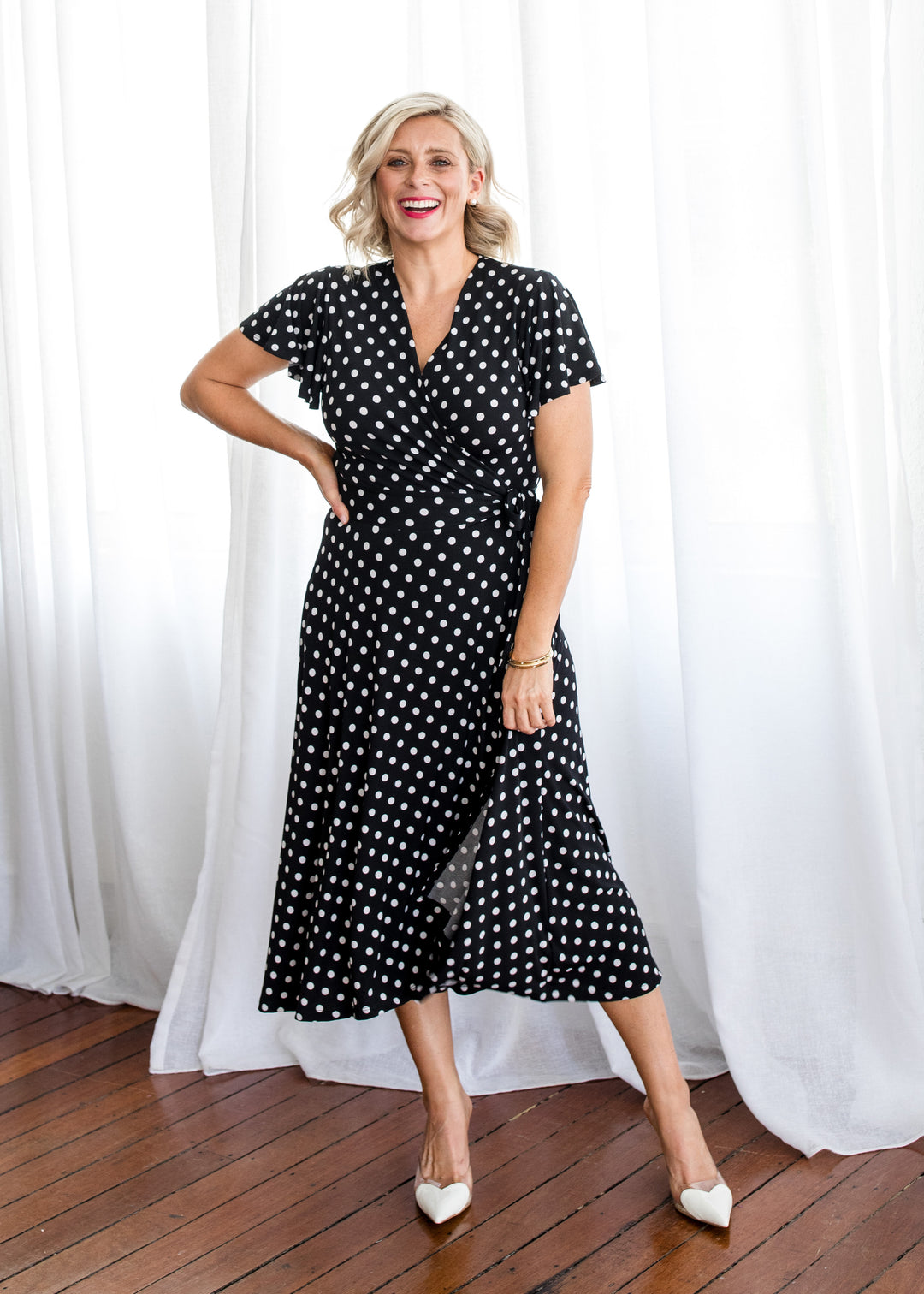 Florida slinky jersey wrap jersey dress in Aria, sustainable slow fashion made in Australia by Philosophy Australia
