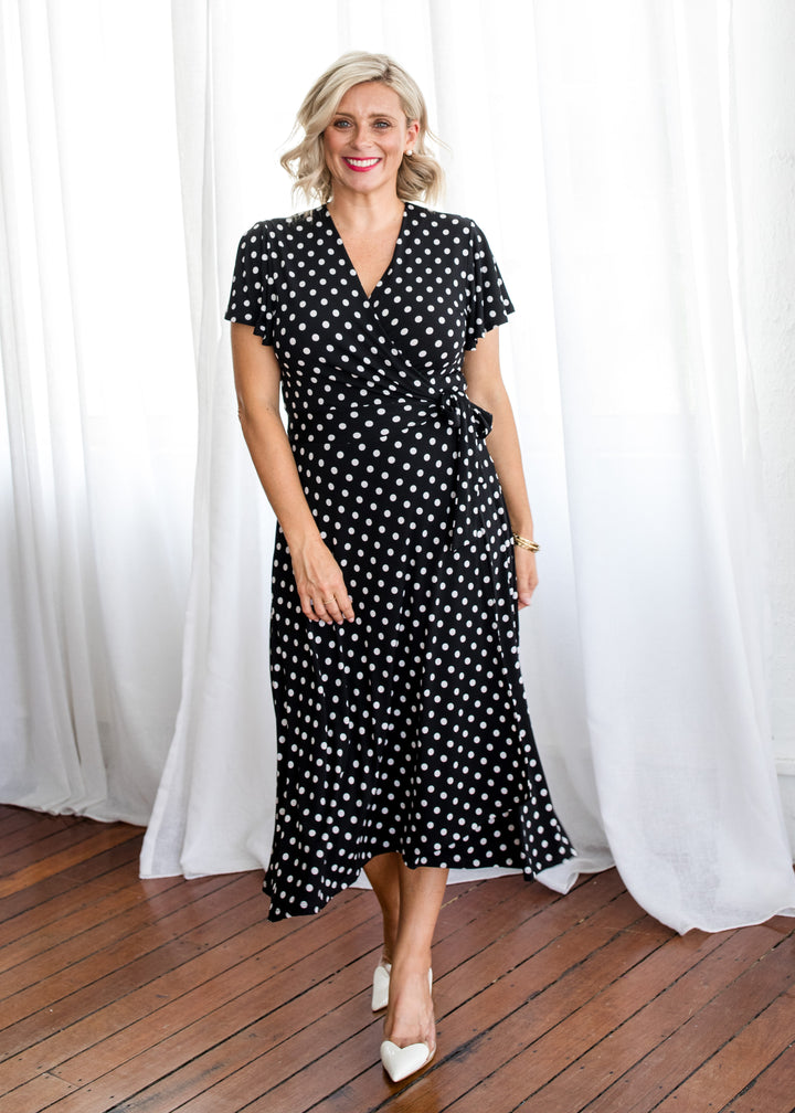 Florida slinky jersey wrap jersey dress in Aria, sustainable slow fashion made in Australia by Philosophy Australia