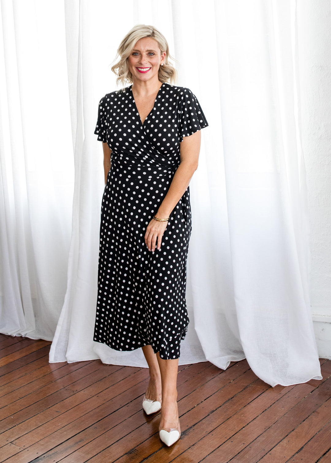 Florida slinky jersey wrap jersey dress in Aria, sustainable slow fashion made in Australia by Philosophy Australia