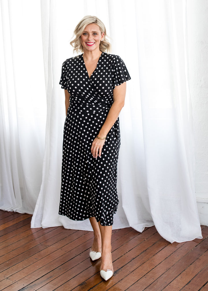 Florida slinky jersey wrap jersey dress in Aria, sustainable slow fashion made in Australia by Philosophy Australia