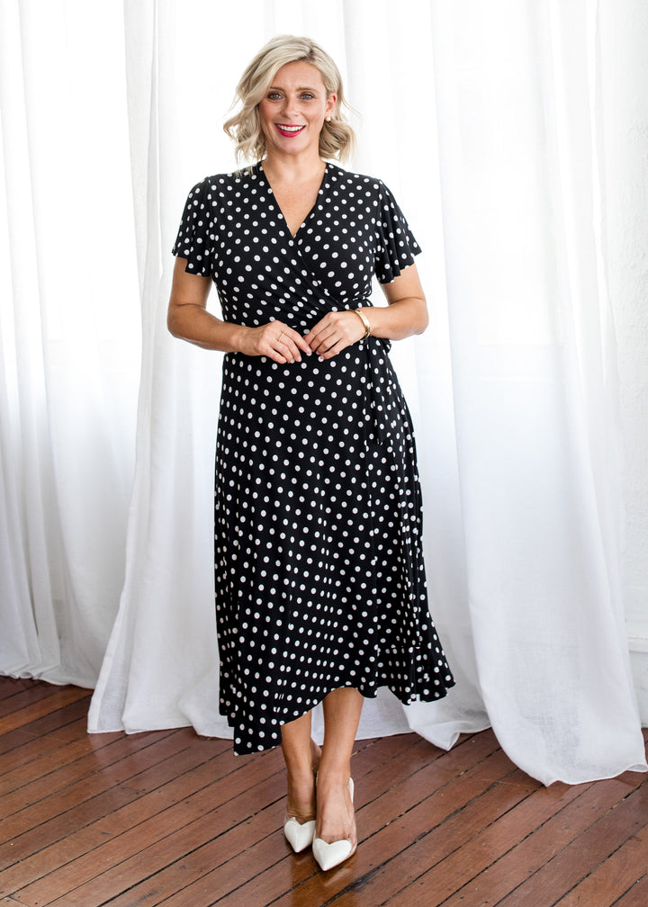 Florida slinky jersey wrap jersey dress in Aria, sustainable slow fashion made in Australia by Philosophy Australia