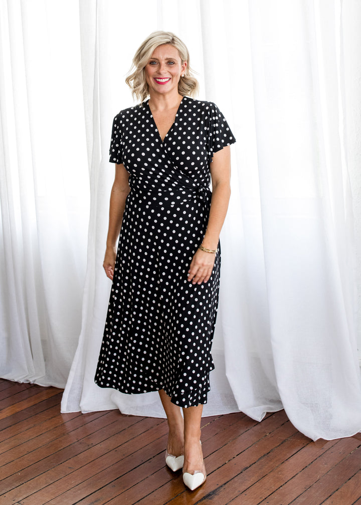 Florida slinky jersey wrap jersey dress in Aria, sustainable slow fashion made in Australia by Philosophy Australia