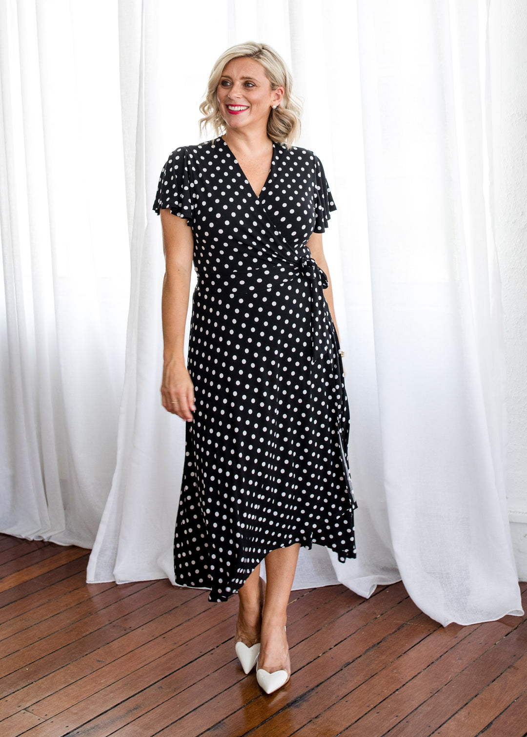 Florida slinky jersey wrap jersey dress in Aria, sustainable slow fashion made in Australia by Philosophy Australia