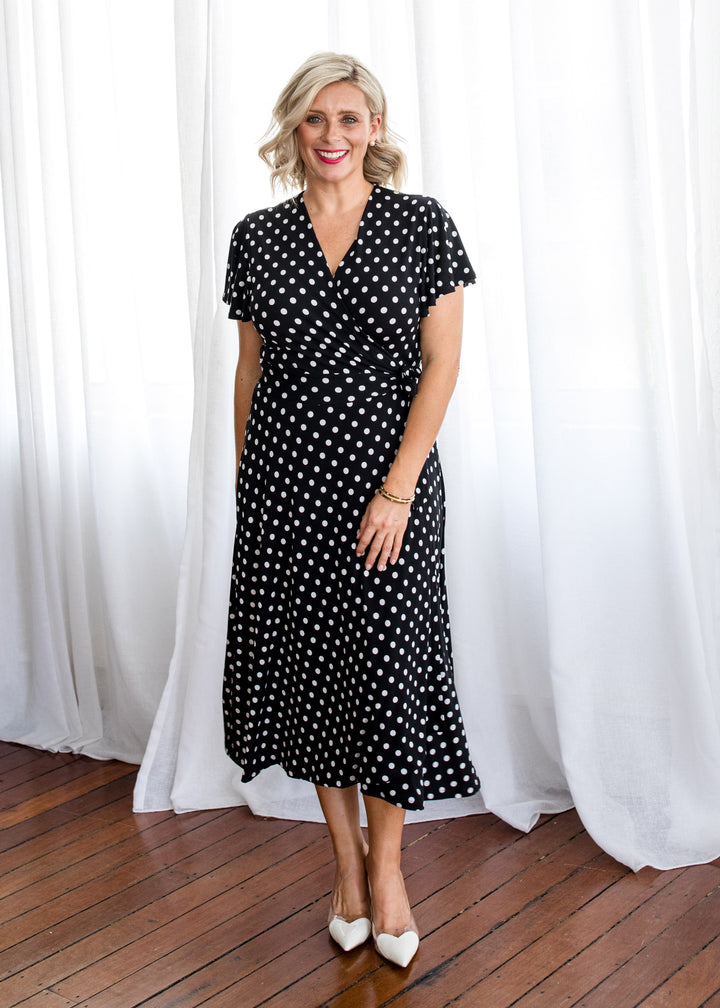 Florida slinky jersey wrap jersey dress in Aria, sustainable slow fashion made in Australia by Philosophy Australia