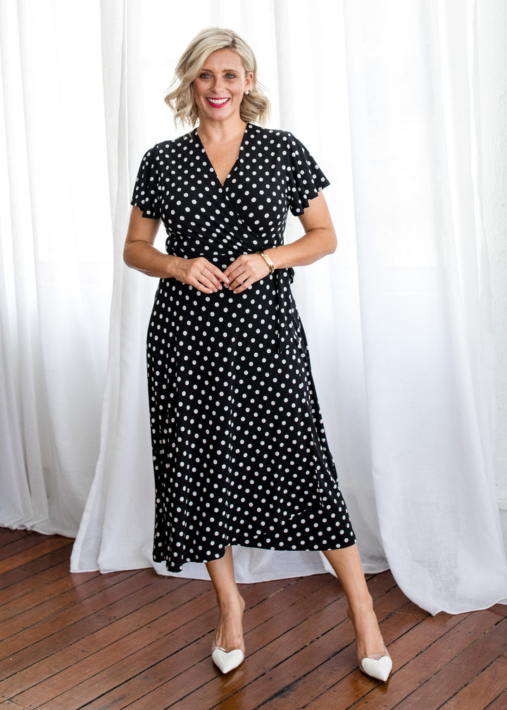 Florida slinky jersey wrap jersey dress in Aria, sustainable slow fashion made in Australia by Philosophy Australia
