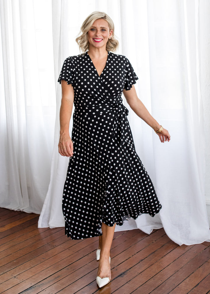 Florida slinky jersey wrap jersey dress in Aria, sustainable slow fashion made in Australia by Philosophy Australia