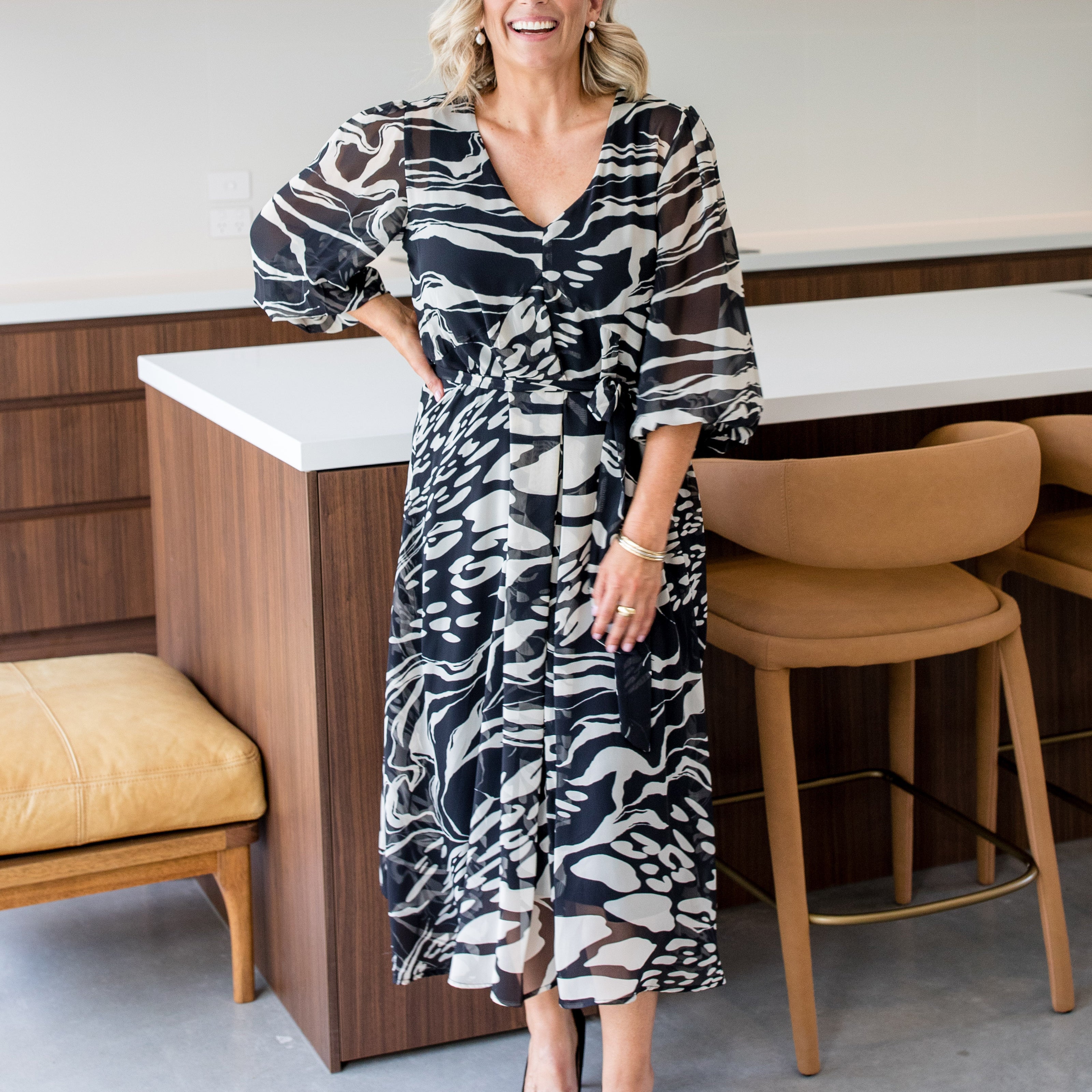 Philosophy Australia Francesca Chiffon Dress in Folklore print, made in Australia