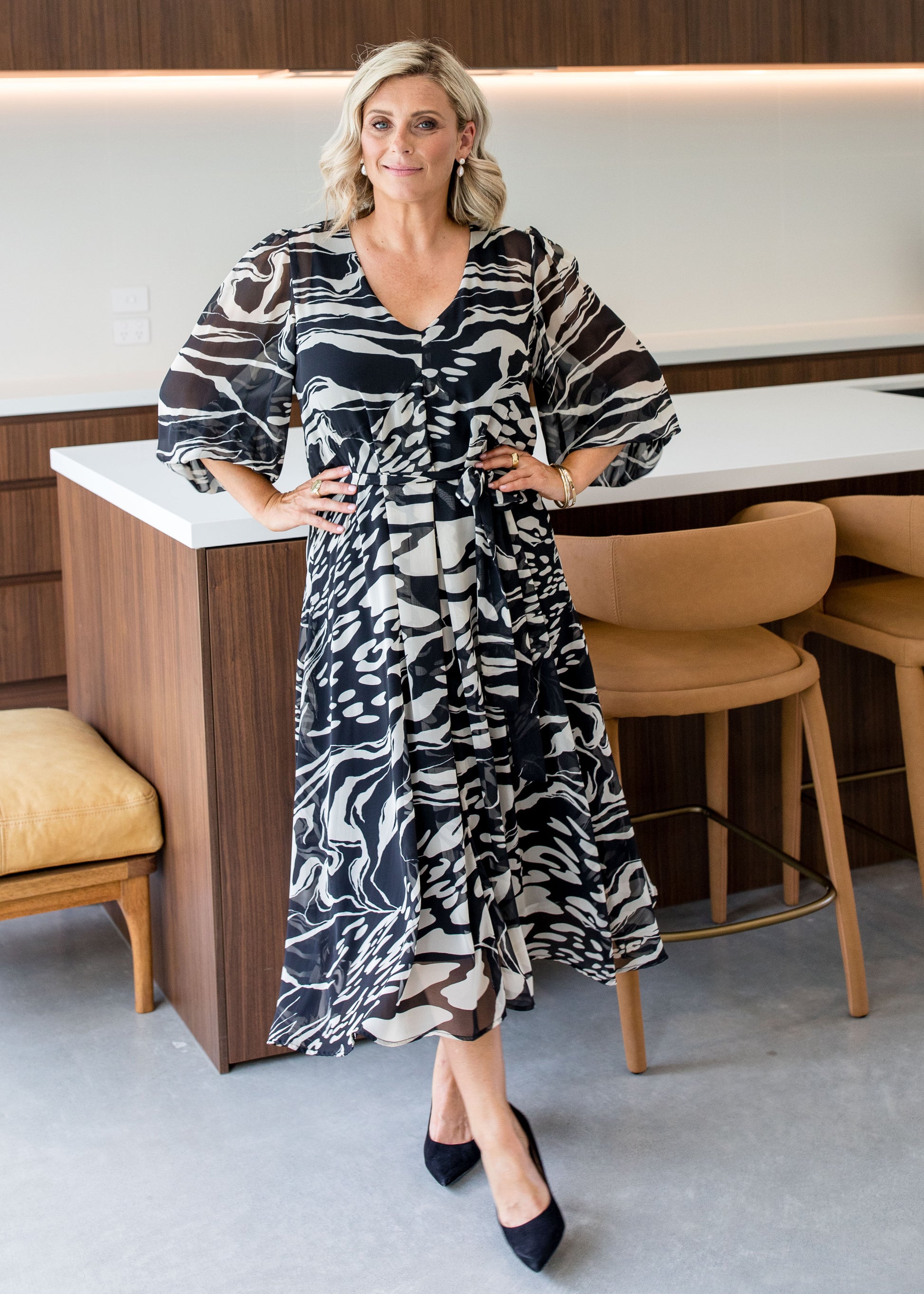 Philosophy Australia Francesca Chiffon Dress in Folklore print, made in Australia