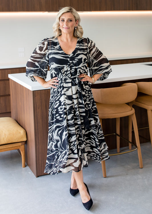 Philosophy Australia Francesca Chiffon Dress in Folklore print, made in Australia