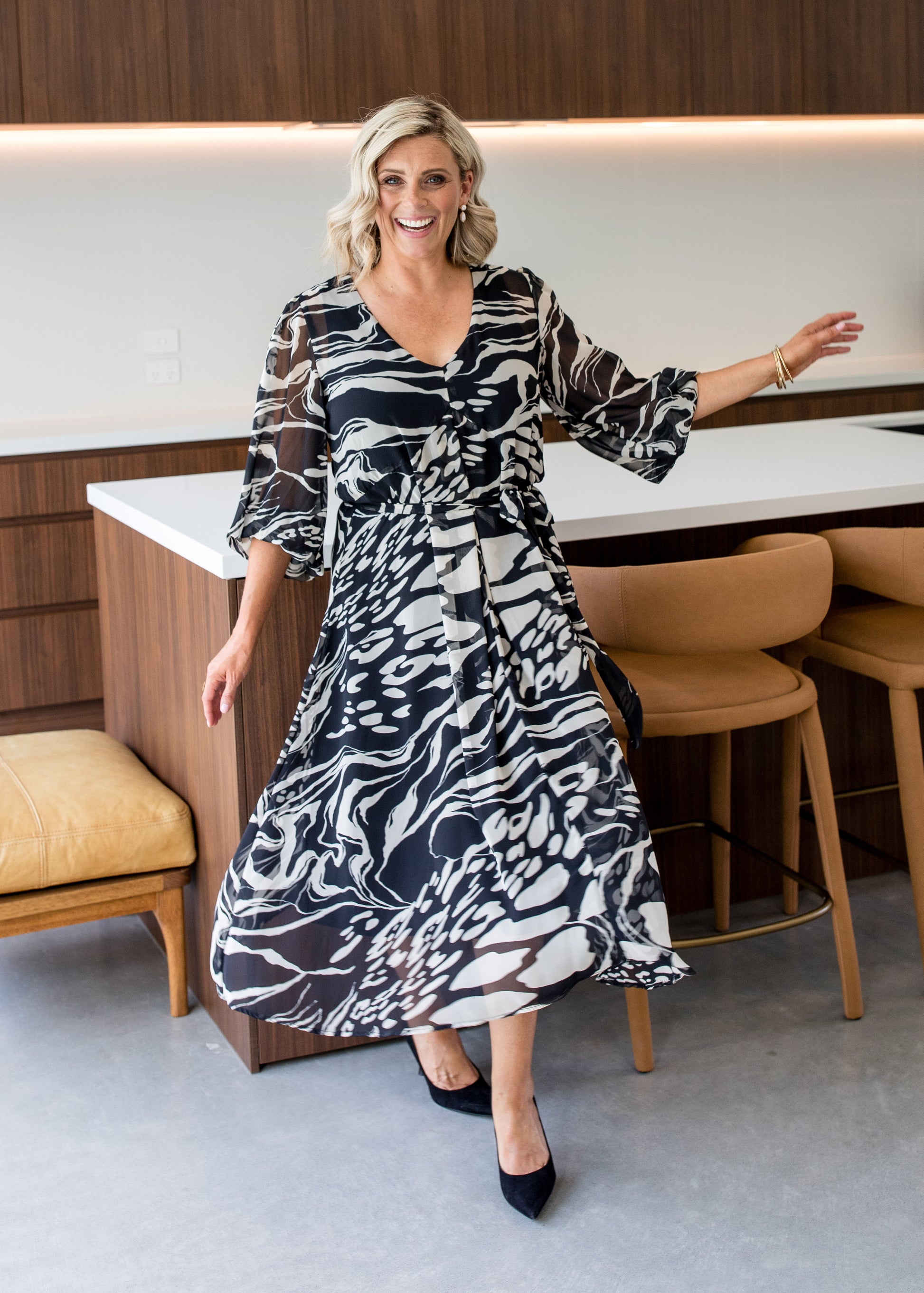 Philosophy Australia Francesca Chiffon Dress in Folklore print, made in Australia