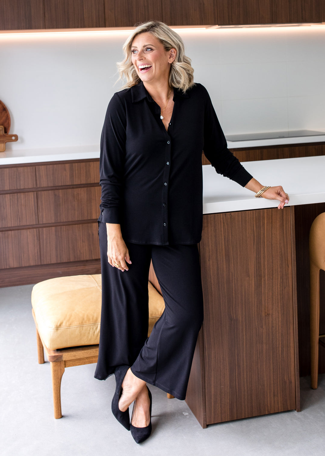 Super Foundation slinky jersey shirt in black