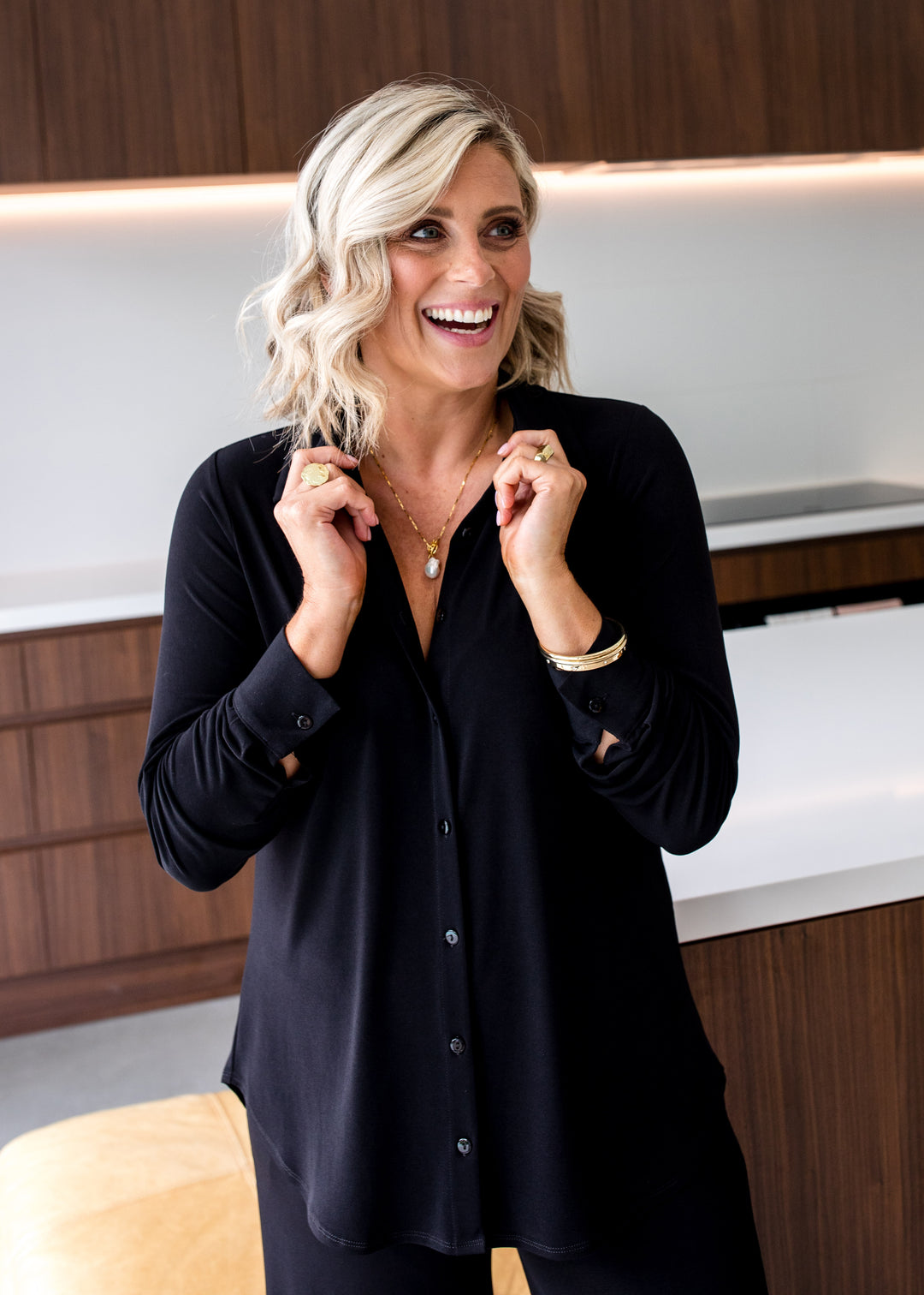 Philosophy Australia Super Foundation jersey shirt in black, sustainable slow fashion made in Australia
