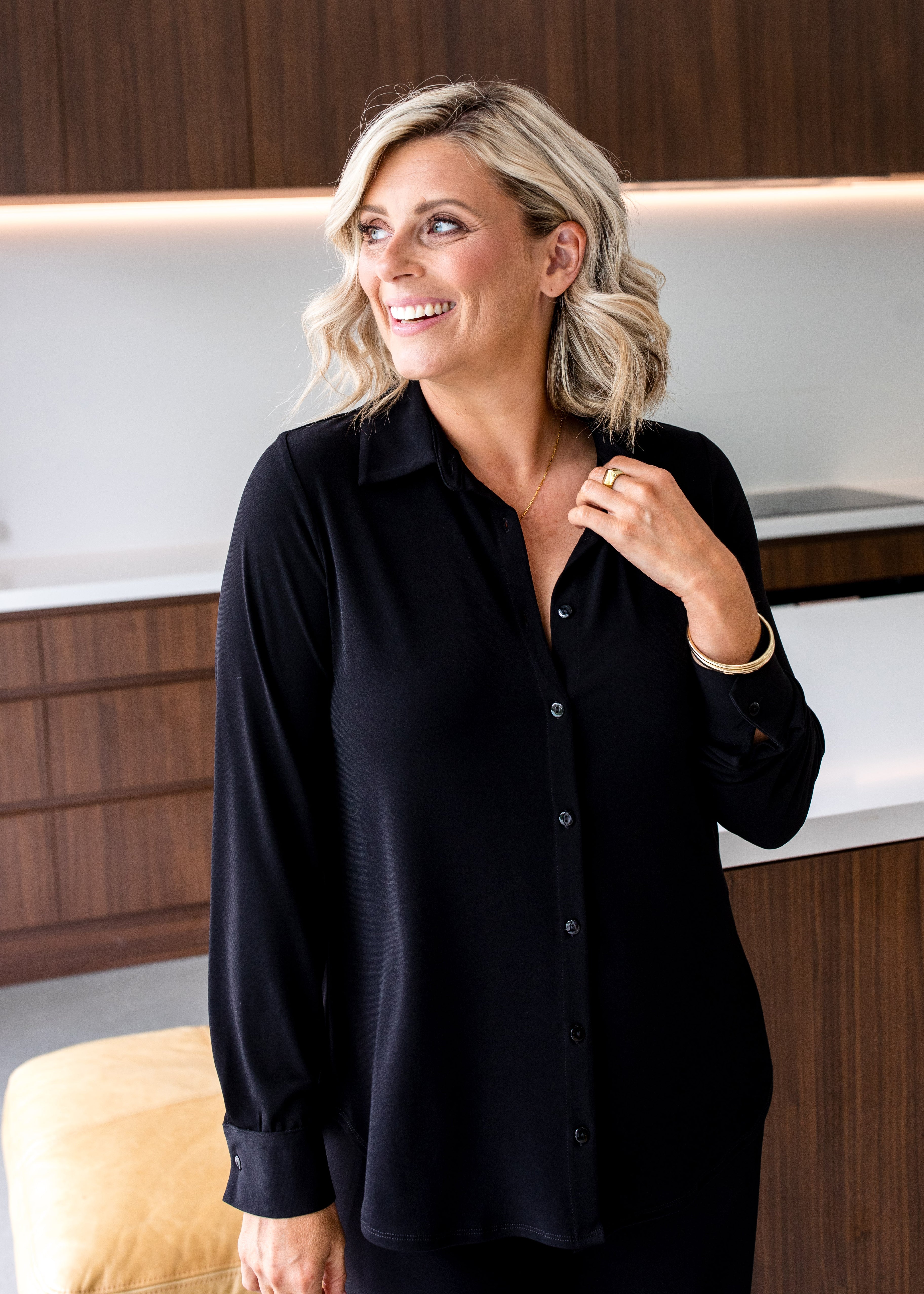 Super Foundation slinky jersey shirt in black