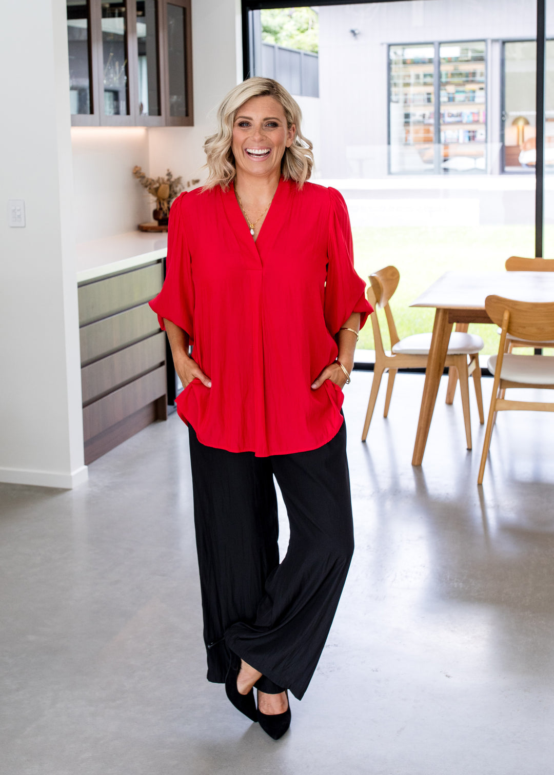 Maple Lustre billow blouse in red