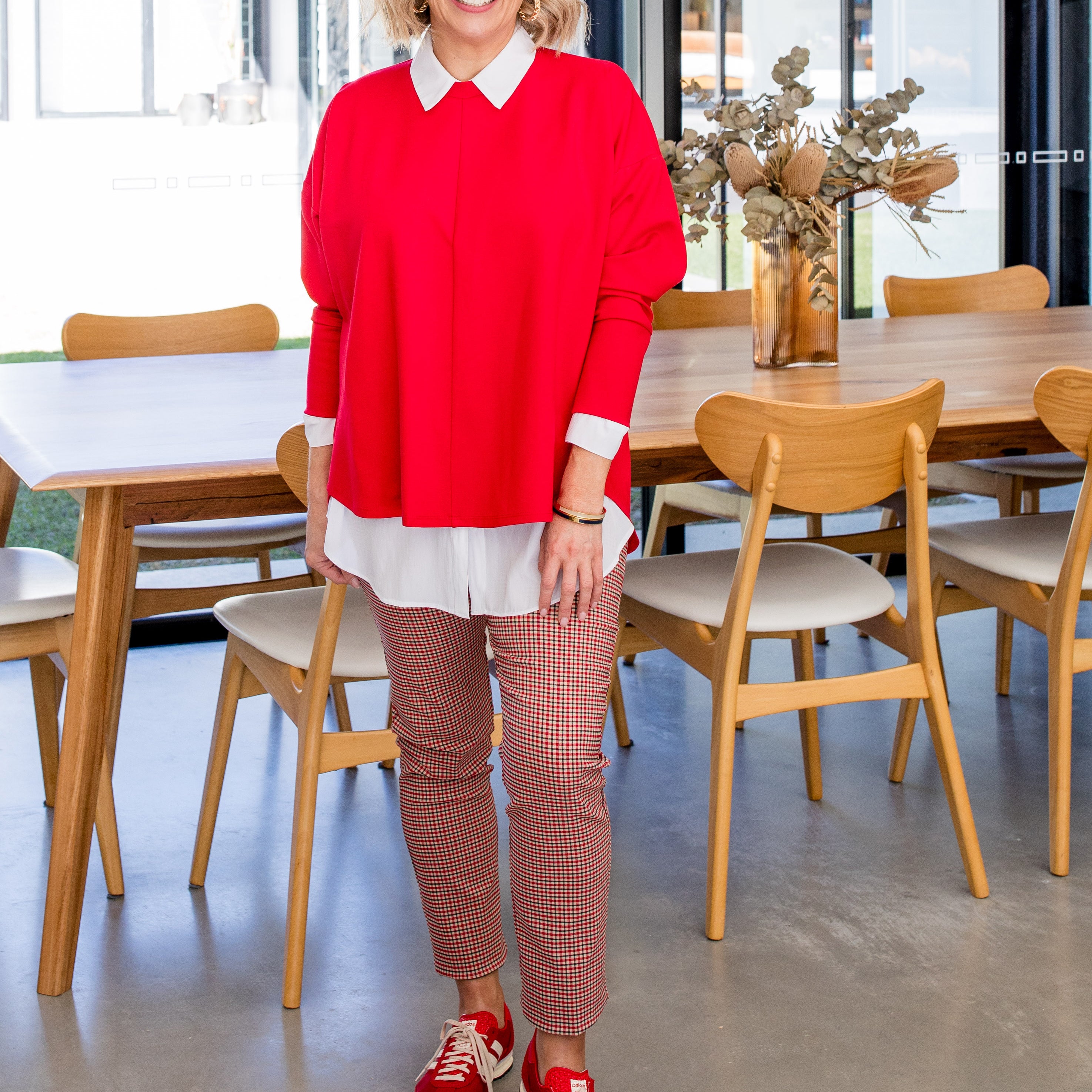 Stacy ponte sweater top in red