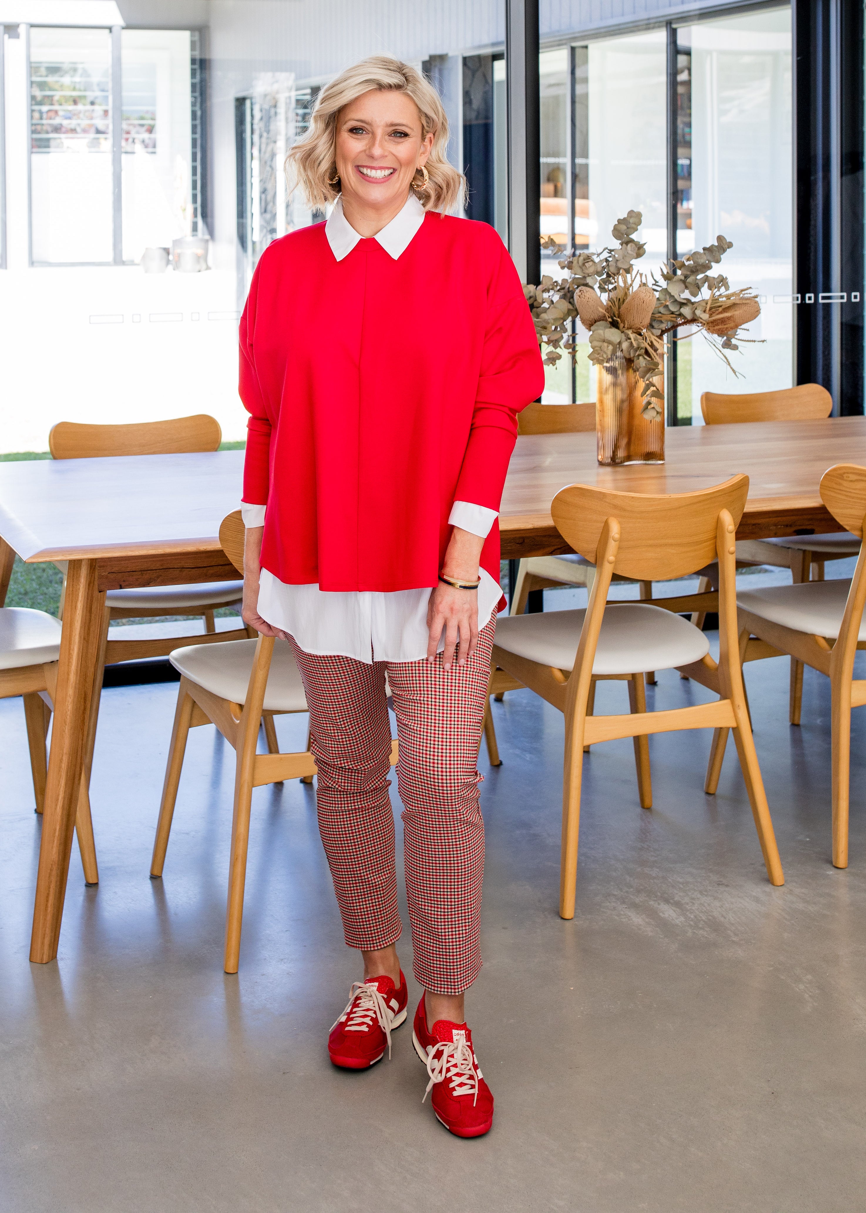 Stacy ponte sweater top in red