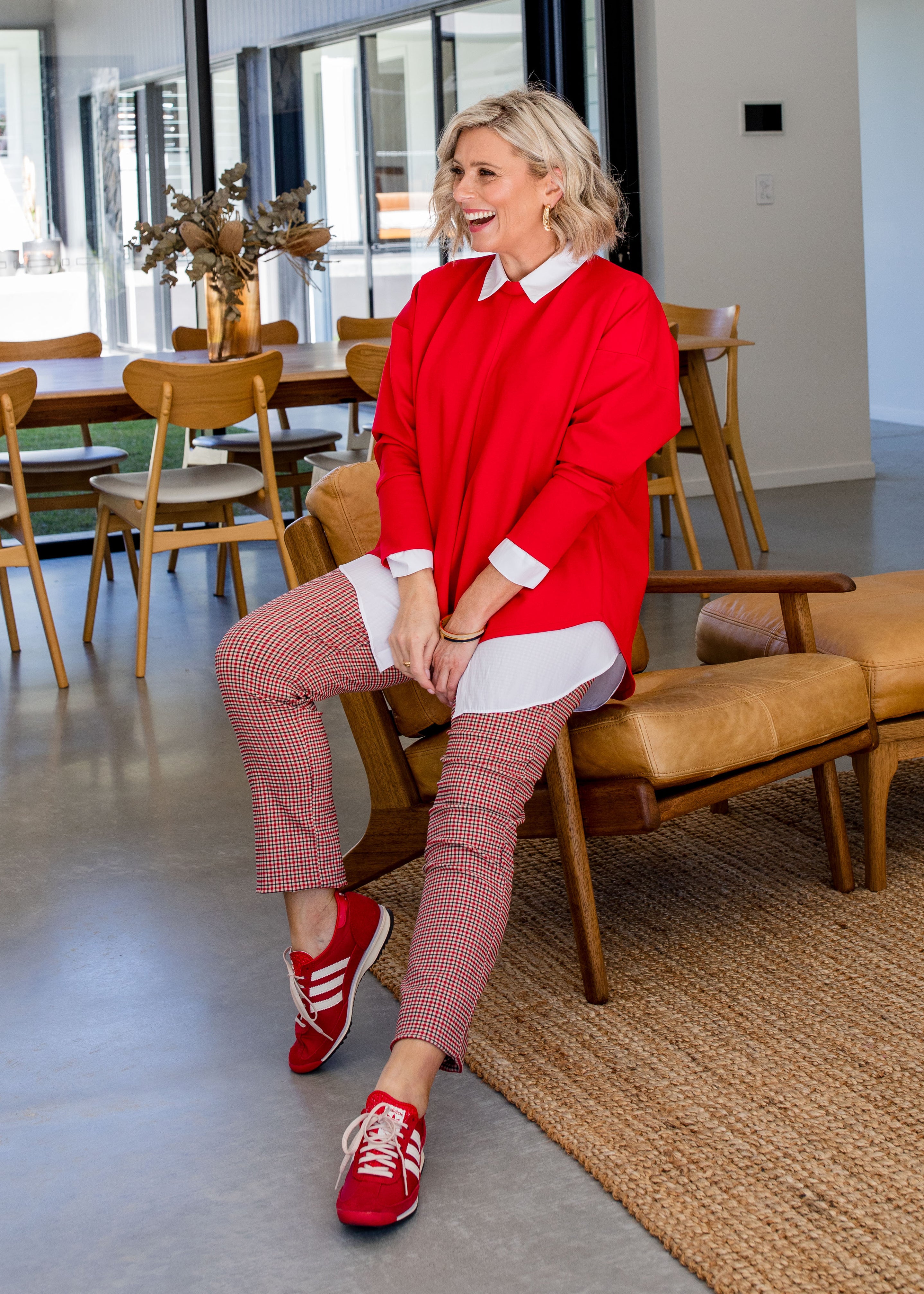 Stacy ponte sweater top in red