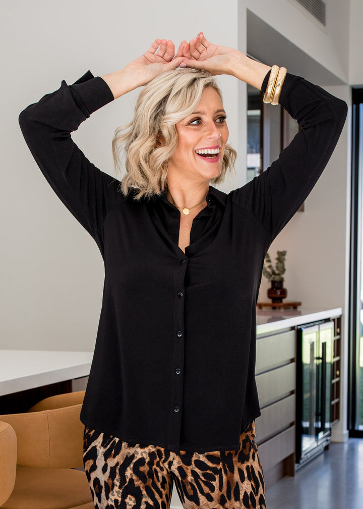 Philosophy Australia Super Foundation jersey shirt in black, sustainable slow fashion made in Australia