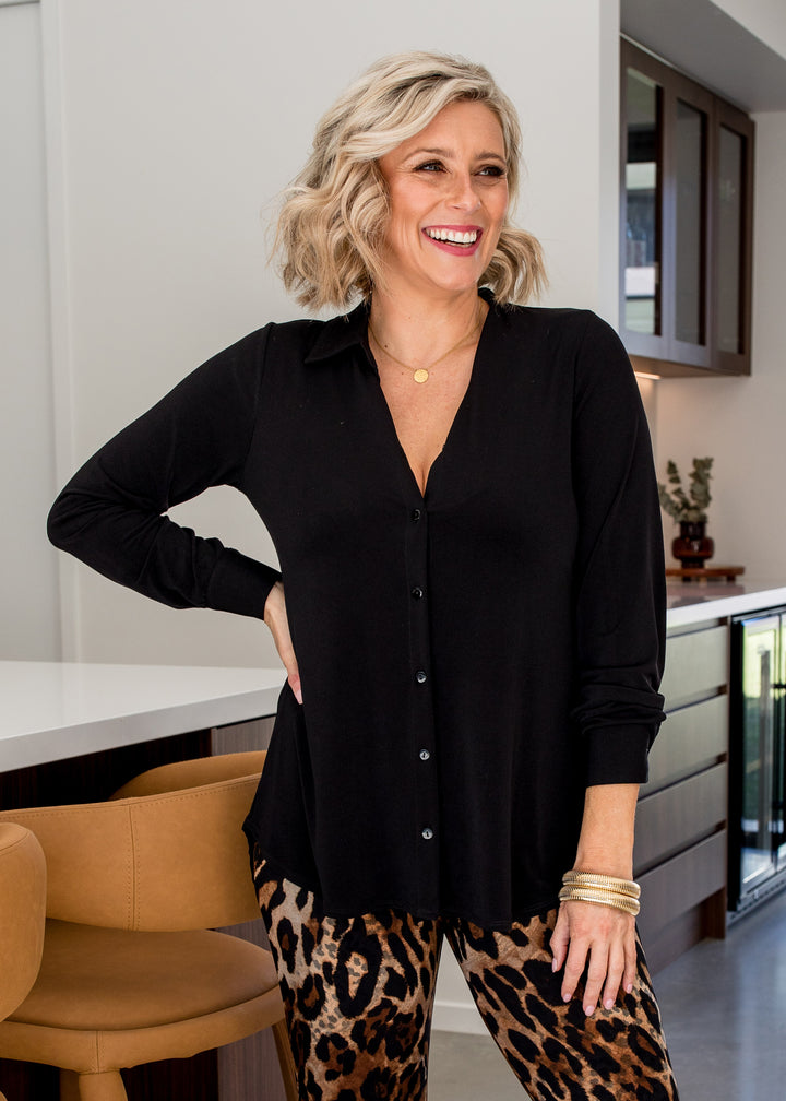 Philosophy Australia Super Foundation jersey shirt in black, sustainable slow fashion made in Australia