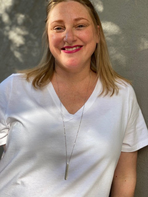 Philosophy Australia ethical women's fashion Kirsten Sprinkling Kindness V neck tee in white, made in Australia