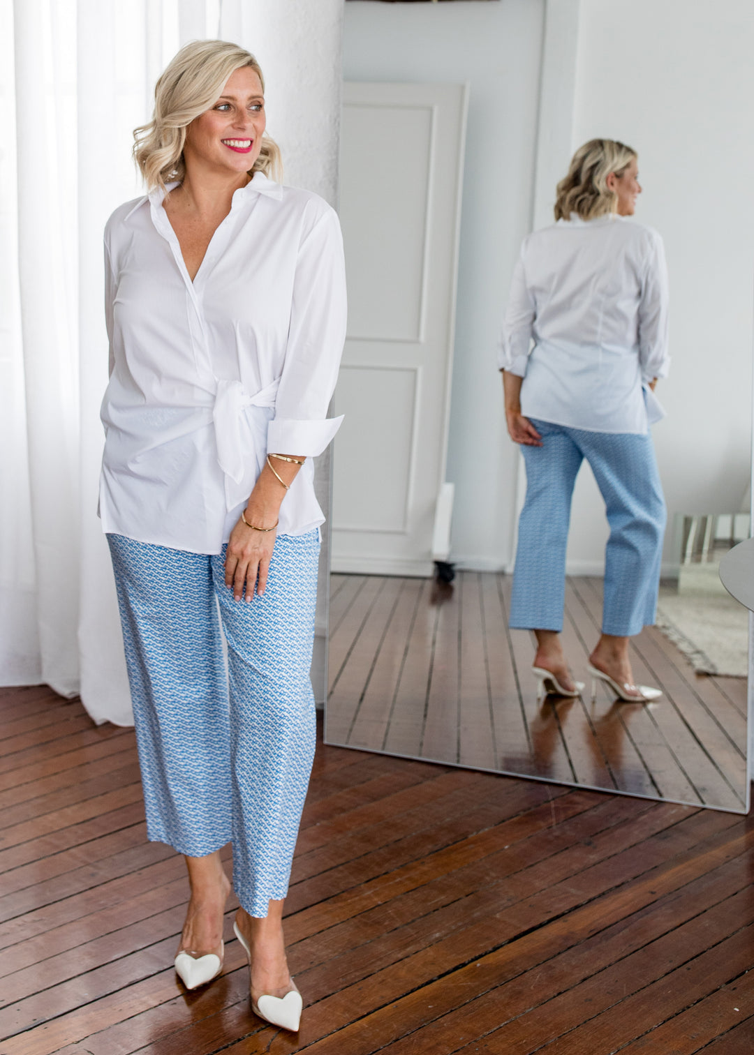 Decible City stretch cotton shirt in white, sustainable slow fashion ethically made in Australia by Philosophy Australia
