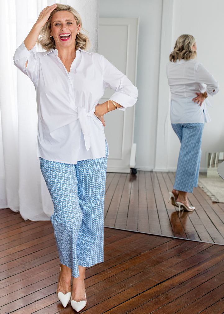 Decible City stretch cotton shirt in white, sustainable slow fashion ethically made in Australia by Philosophy Australia