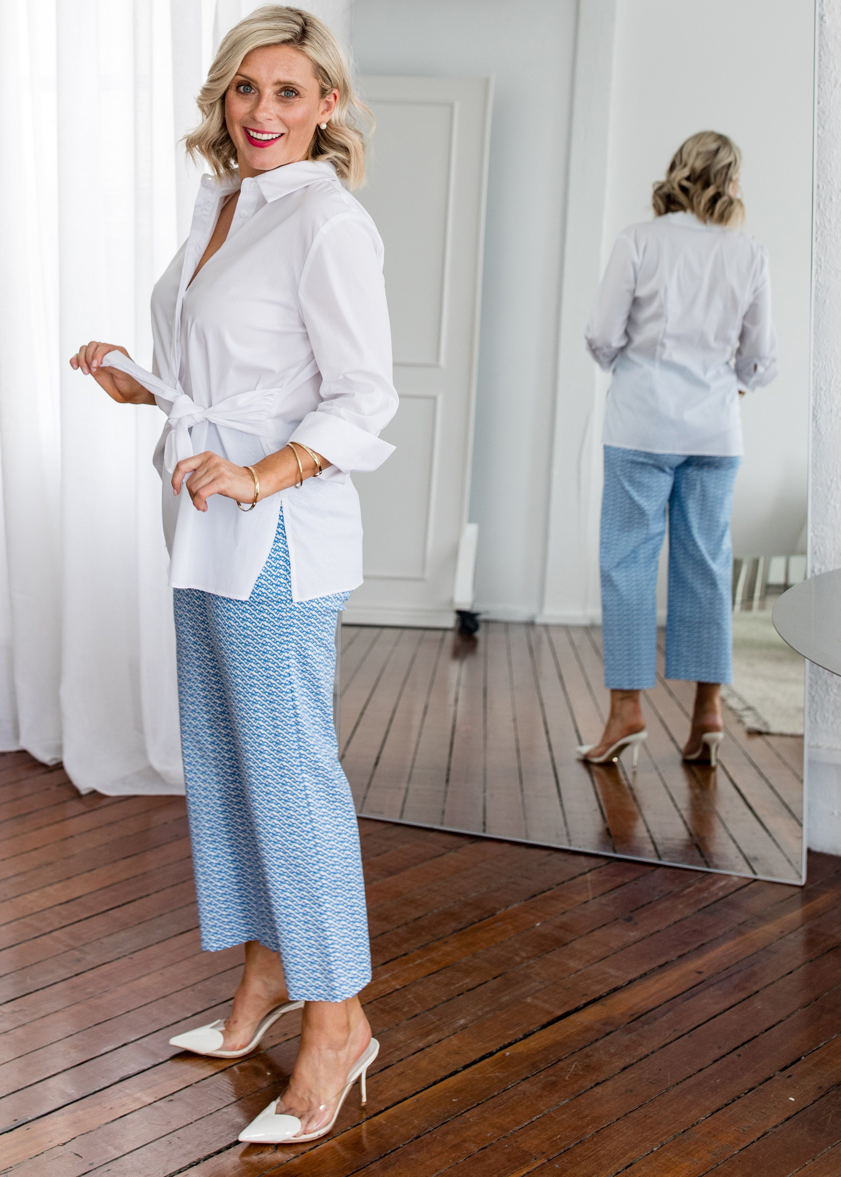 Ticket Zenya printed Bengaline culotte in Blue Diamond