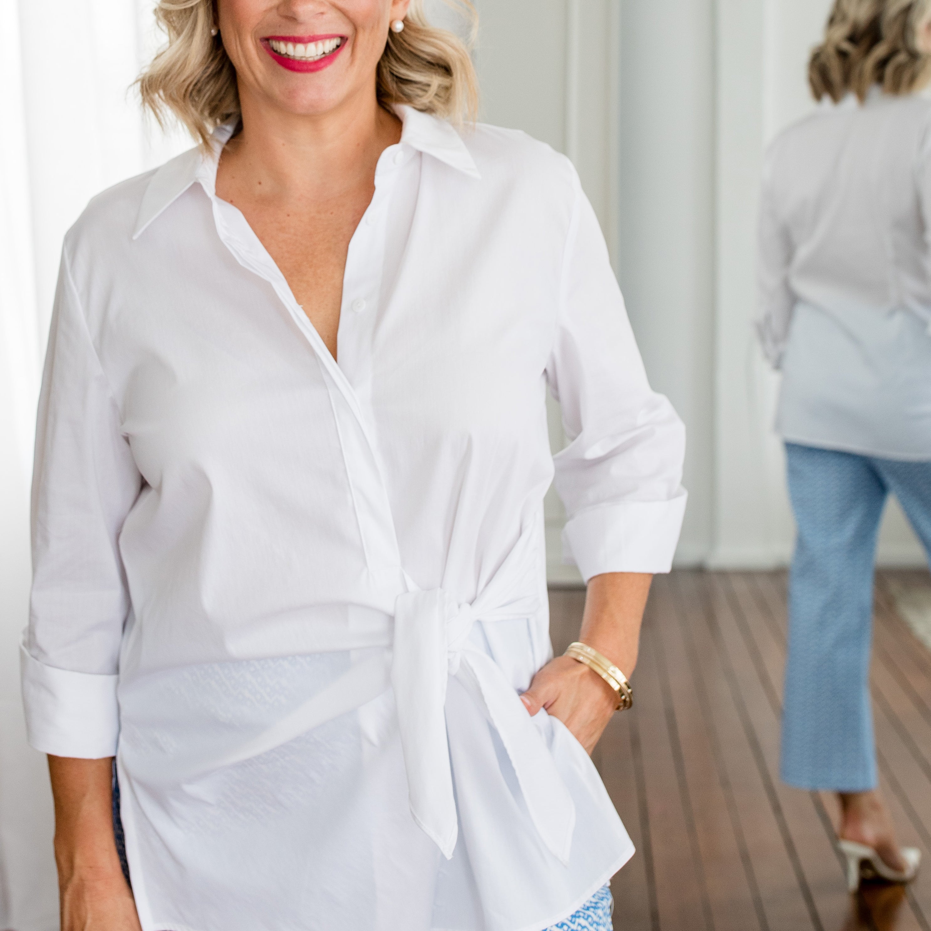 Decible City stretch cotton shirt in white, sustainable slow fashion ethically made in Australia by Philosophy Australia