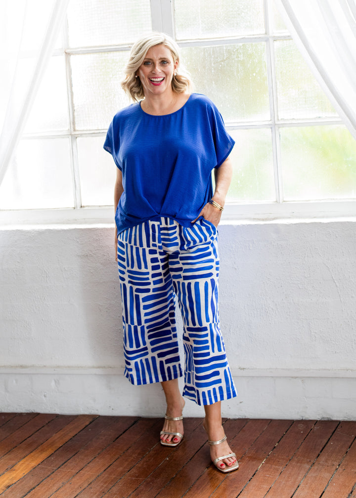Origami Resort crepe top in cobalt