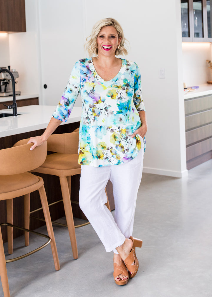 Harvey viscose jersey V neck tunic in Willow