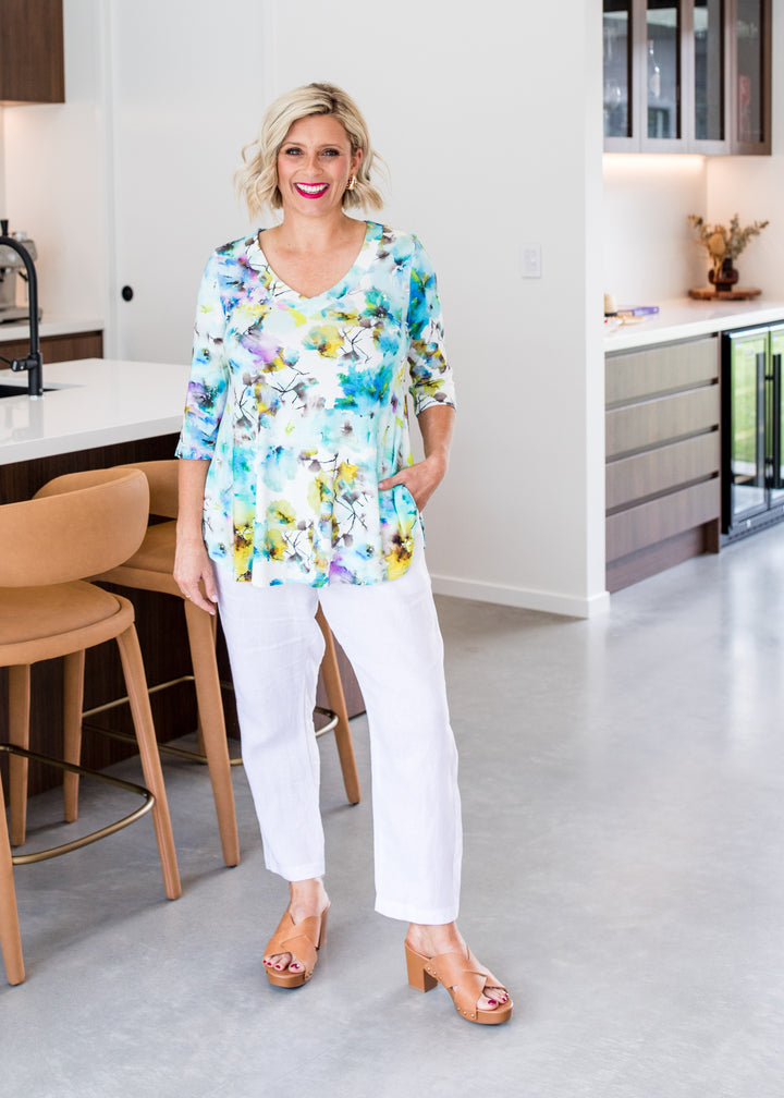 Harvey viscose jersey V neck tunic in Willow