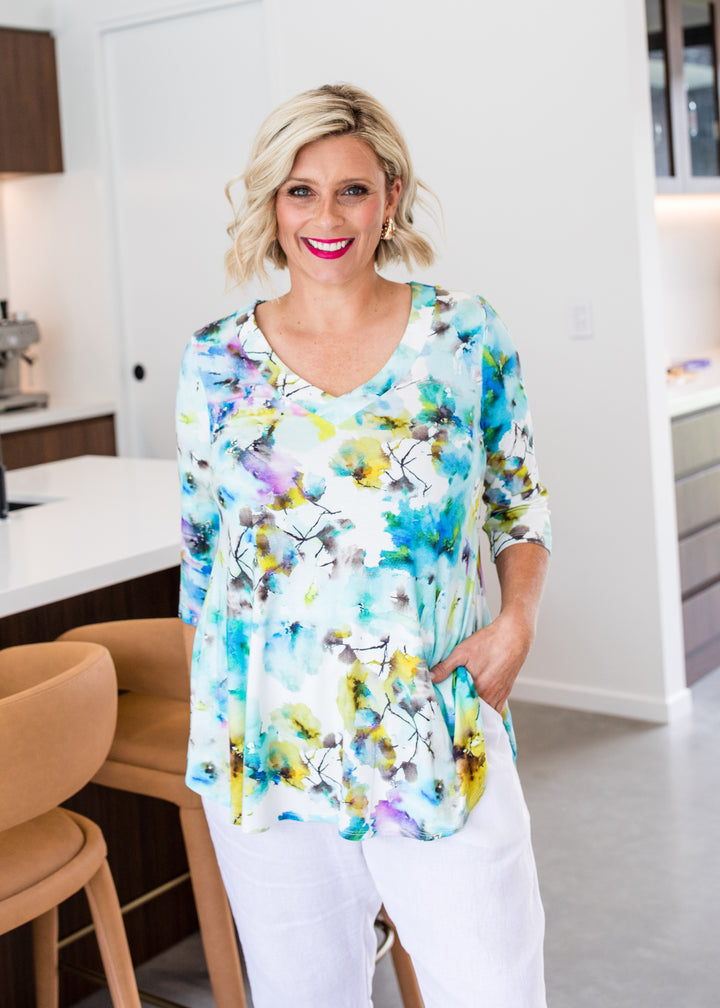 Harvey viscose jersey V neck tunic in Willow