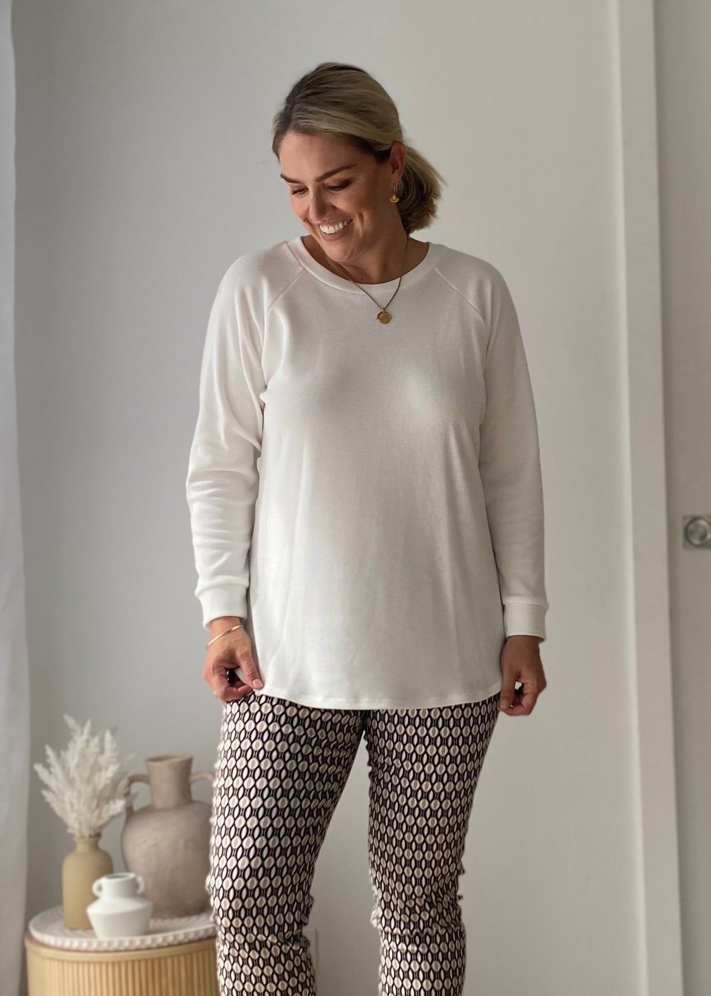 Rawson waffle raglan pullover in White