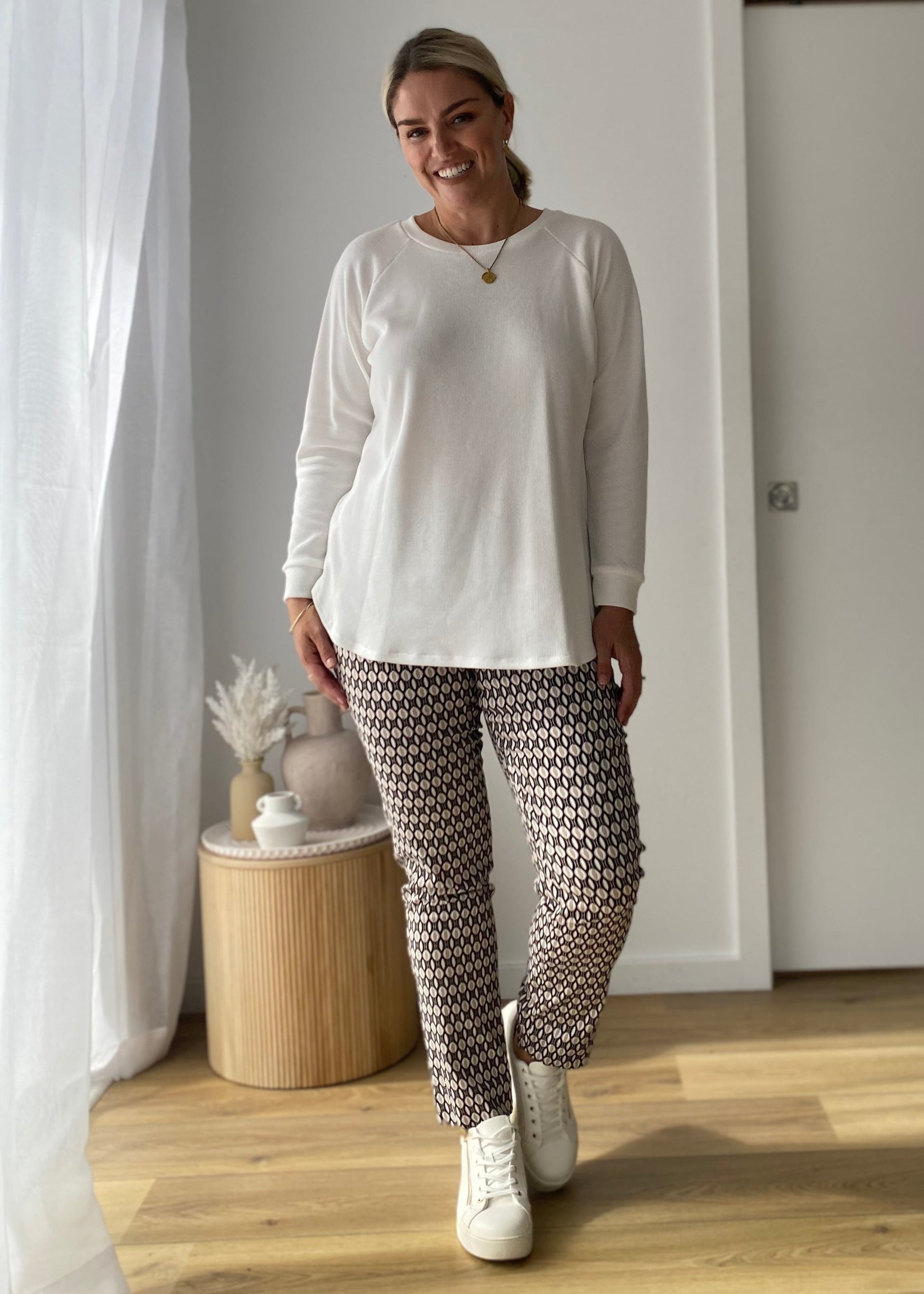 Rawson waffle raglan pullover in White